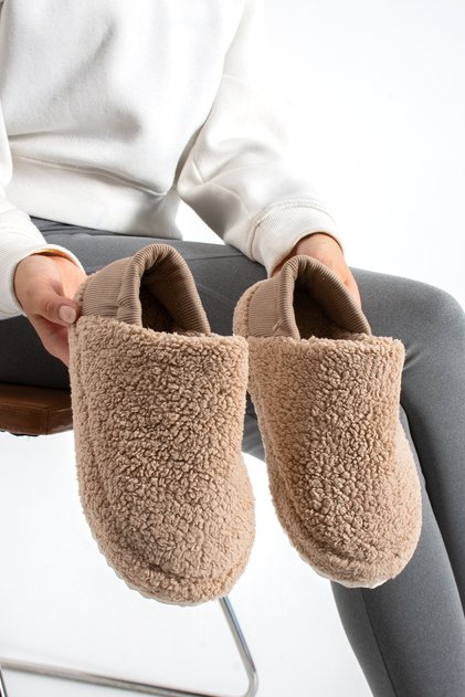 Women's Beige Comfortable and Useful Home Shoes with Elastic Backing, Home Boots