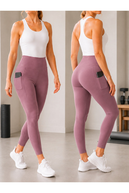 Women's 2-Pack Economical High Waist Gathering Side Pocket Sports Leggings Fitness Yoga Casual Stretch Leggings