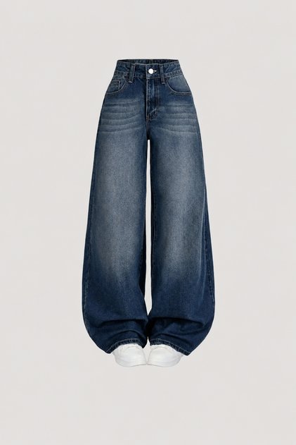 Baggy Casual Pocket Wide Leg Retro Look Jean Trousers