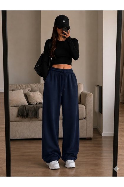 Oversize Women's Sweatpants Relaxed Fit Premium Cotton Navy Blue