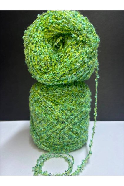Green Gradient Glitter Boucle Knitting Yarn 200Gr