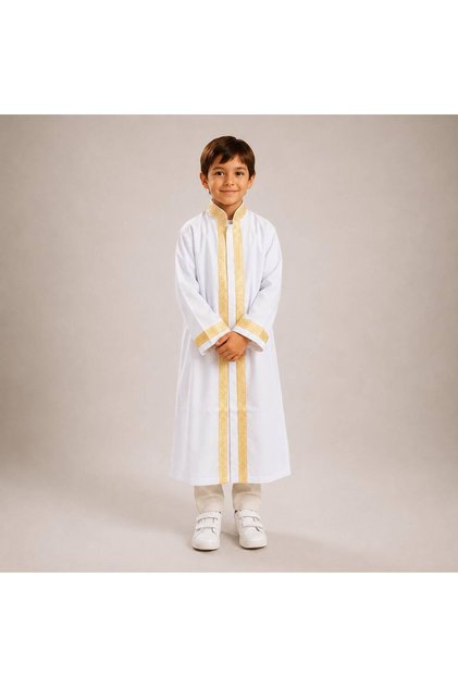 Children's Robe with Judge Collar and Border, Alpaca White Gold
