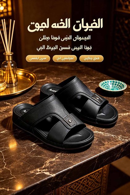 صندل رجالي أسود من الجلد الصناعي بتصميم مقطوع، مع شارة معدنية مزخرفة ونعل سميك، شبشب كاجوال