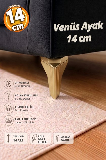 Venüs Lüks Mobilya Kanepe Tv Ünitesi Koltuk Ayağı 14 Cm Gold Baza Ayakları
