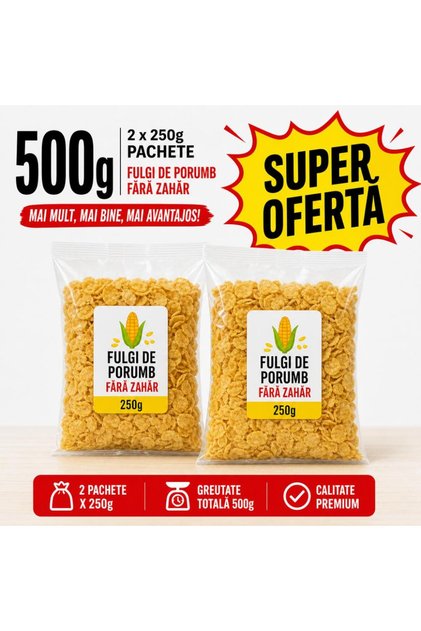 Fulgi porumb fara Zahar 500g ( pac 2x250g )