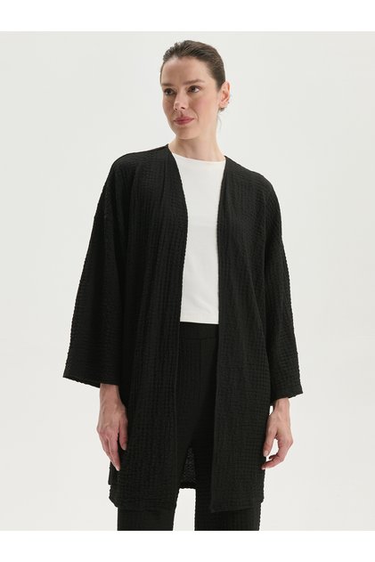 Γυναικείο Κιμονό Oversize με Γιακά Σάλι και Ανάγλυφη Υφή
