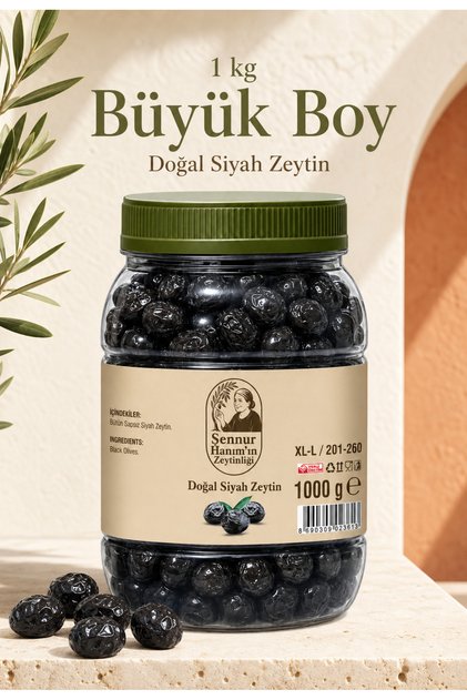 1KG Doğal Siyah Zeytin Büyük Boy – Katkısız Bütün Siyah Zeytin – Geleneksel Sofralık Zeytin XL - L (201/260)