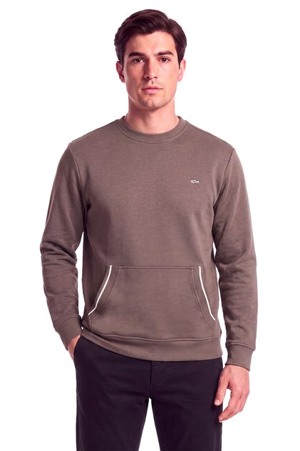 Men's Regular Fit Cotton Metallic Logo Detailed Short Sleeve Brown Sweatshirt