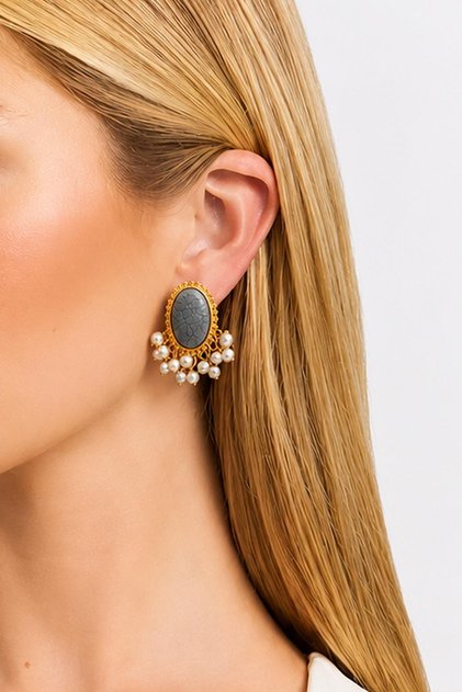 Pearl Fringed Gray Women's Earrings