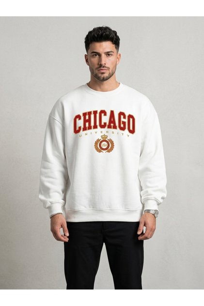 Oversize Sweatshirt Chicago University College Printed Crew Neck Long Sleeve Sweatshirt