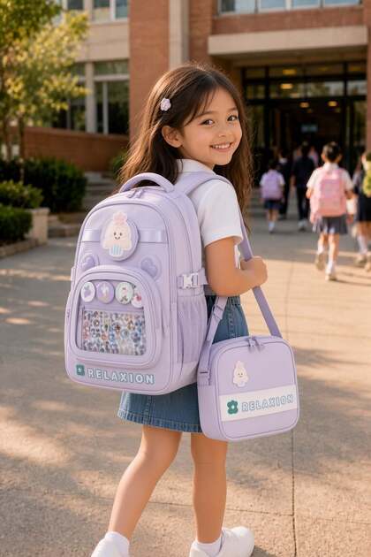 School Bag Set of 3 Lilac Backpack Lunch Bag Pen Holder Orthopedic Water Repellent Student