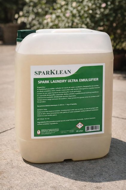 Liquid Alkali Booster, Oil Stain Remover, (SPARK LAUNDRY EMULSIFIER) Automatic Dosing Compatible, Reduces Water Hardness, All Water Conditions, 30°C to 70°C Range, Alkali Booster