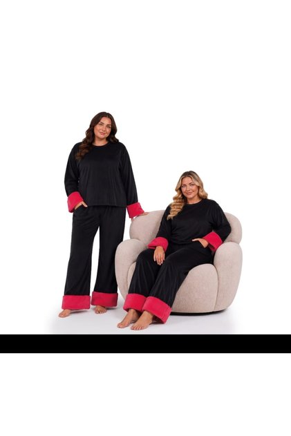 Plus Size Velvet Plush Sleeve Pajama Set