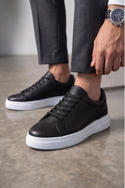 Asterio 100% Genuine Leather Non-Yellowing Faylon Sole Sneaker Classic Black and White Shoes