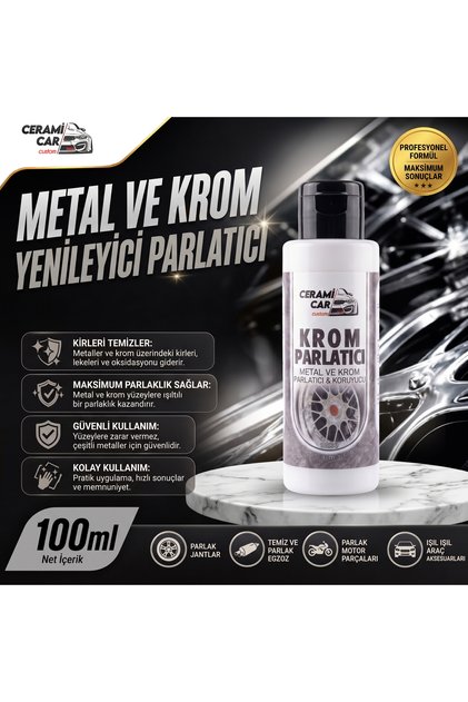 Metal ve Krom Yenileyici Parlatıcı Krem 100 ml | Jant, Egzoz ve Motosiklet Parlatıcı (BEZ HEDİYELİ)