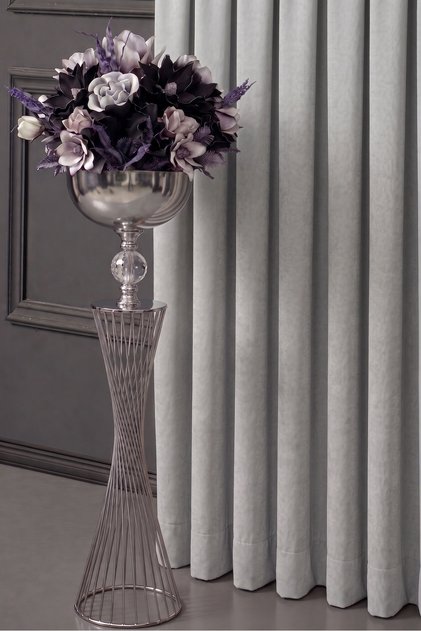 Light Gray Velvet Textured Background Curtain Single Panel 1/3 Sik Pile Plain Simple Suitable for Any Room