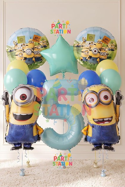 Minions Balloon Set 12 Pieces 5 Years Old Minion Kevin and Minion Stuart Birthday Set Blue Color Number Foil Balloon and Minion Foil Balloon Set
