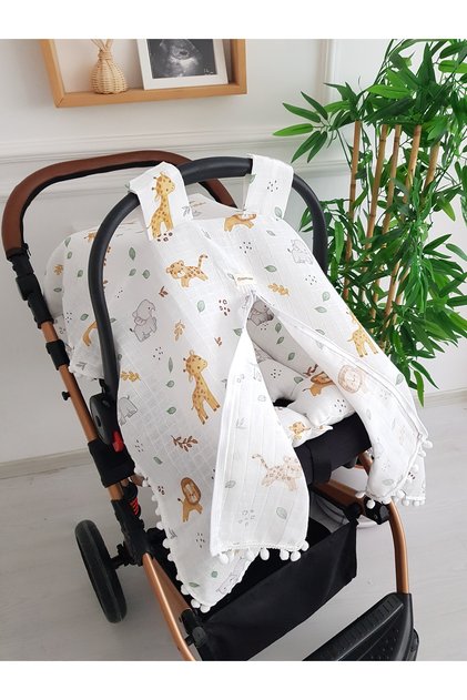 Stroller Cover and Cushion Muslin Zippered Newborn Baby 100% Cotton 75X100 cm