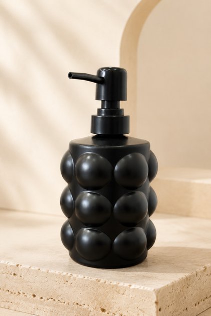 Bubbly Embossed Bubble Model Glass Liquid Soap Dispenser – with Black Pump – 400 Ml, 17 X 8 cm