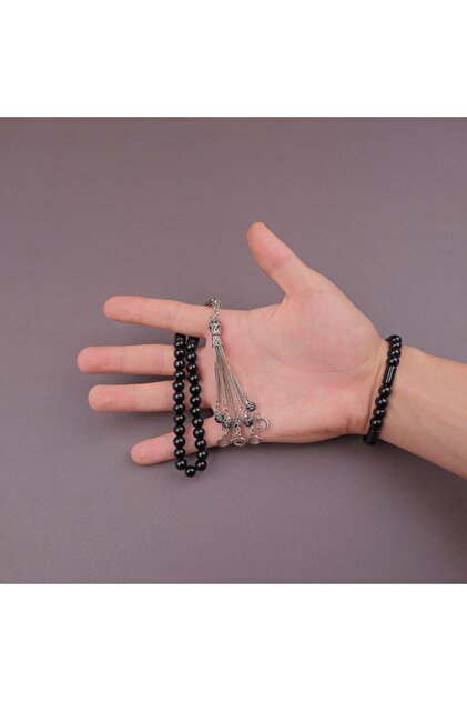 Onyx Natural Stone Bracelet + Prayer Beads Set with Brown Wooden Box