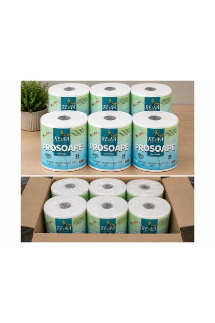 Bax 6 Role prosoape de hartie premium REINA, 100% celuloza Pura, 2 straturi, 48 metri per rola, 215 foi, absorbtie rapida
