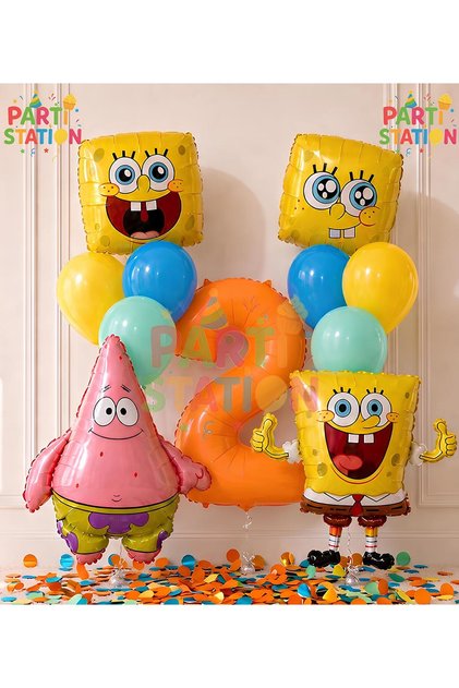 Spongebob & Patrick Concept Balloon Set for Ages 2 - 11 Pieces Orange Number Balloon Spongebob Themed Birthday Set