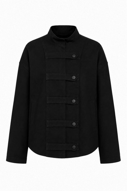 2224 Women's Gabardine Judge Collar Striped Buttoned Jacket Black