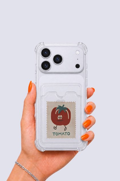 iPhone 17 Pro Max Case with Card Holder and Tomato Pattern