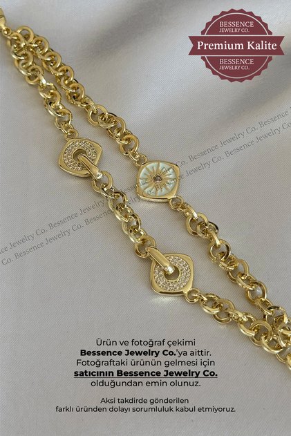 14K Gold VIP Güneş Ve Zirkon Taşlı Madalyon Model Çelik Bileklik, 19 CM