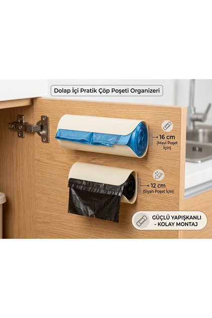 Yapışkanlı Dolap İçi Çöp Poşeti Organizeri - 2 Adet Poşet Saklama Kutusu