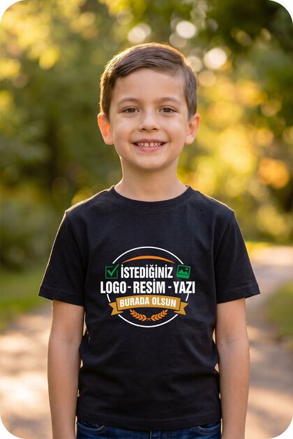 Çocuk Tişört Özel Baskılı Kişiye Özel Logo Resim Yazı Baskılı Kısa Kollu Pamuklu Çocuk Tshirt
