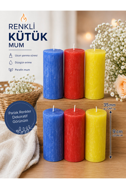 Kütük Mum Nazar - Mavi Sarı Kırmızı - 6 adet