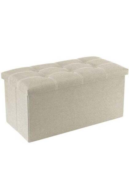 30 inches Folding Storage Ottoman, 80L Ottoman Bench Footrest Stool with Hidden Storage Boxes, Linen Fabric Storage Chest Padded Seat for Bedroom and Living Room, Support 350lbs (Beige)