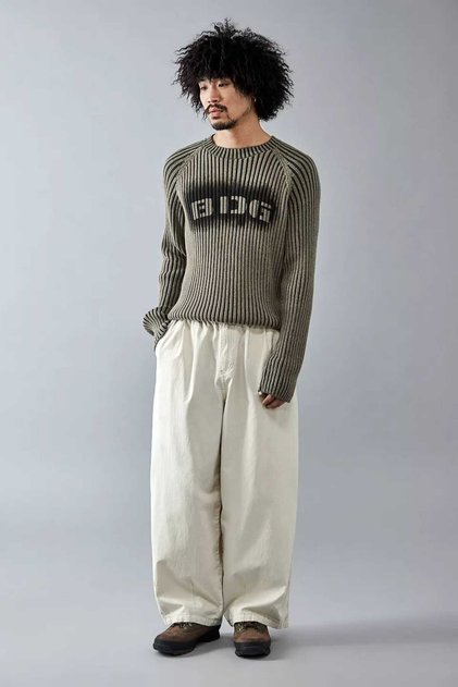 Be Hill Unisex Ecru Elastic Waist Pleated Wide Leg Baggy Pants
