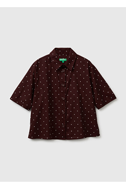 Women's brown 100% cotton regular fit shirt