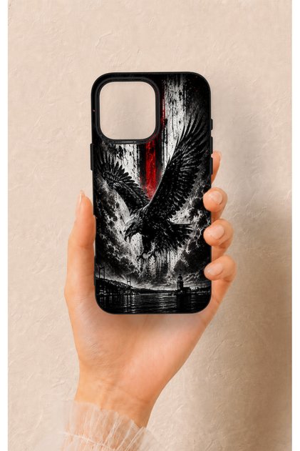 iPhone 16 Pro Max Compatible Black Eagle Patterned Silicone Case