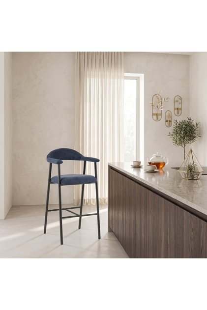 Modern Design Fabric Upholstered Bar Stool - Navy Blue