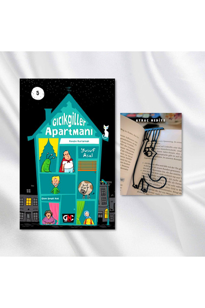 GICIKGİLLER APARTMANI - 5 / KENDİNİ KURTARMAK / Hardcover / Bookmark with Swinging Cat Figure Gift