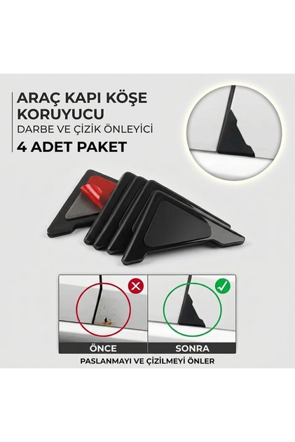 Siyah Araç Kapı Köşe Koruyucu Esnek PVC Darbe & Çizik Önleyici Pad - 4 Adet Paket