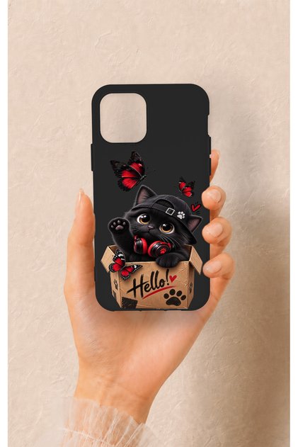 iPhone 11 Pro Compatible Hello Cat Patterned Silicone Case