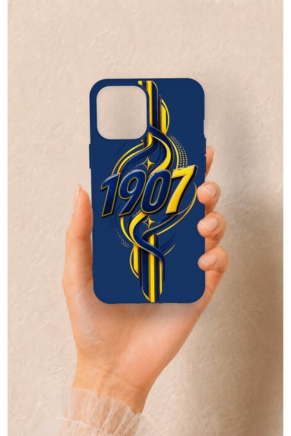 iPhone 12 Pro Max Compatible Yellow Navy Blue Ivy Patterned Silicone Case