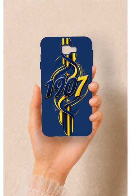 Samsung J7 Prime Compatible Yellow Navy Blue Ivy Patterned Silicone Case