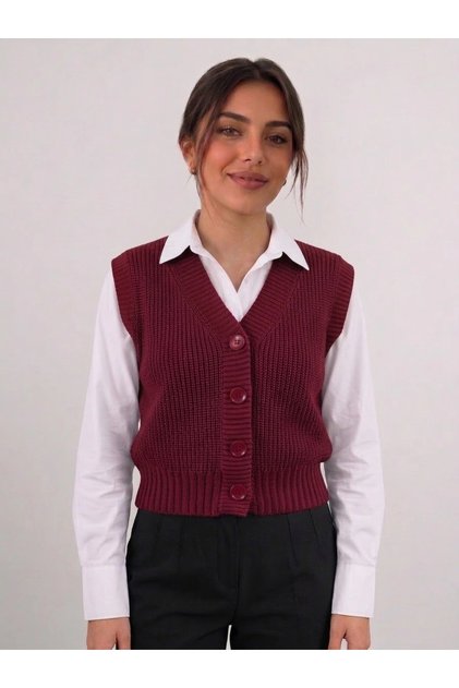 BORDO Kadın Triko Yelek –suveter model Esnek Kışlık Kısa Model, Şık ve Modern Duruş