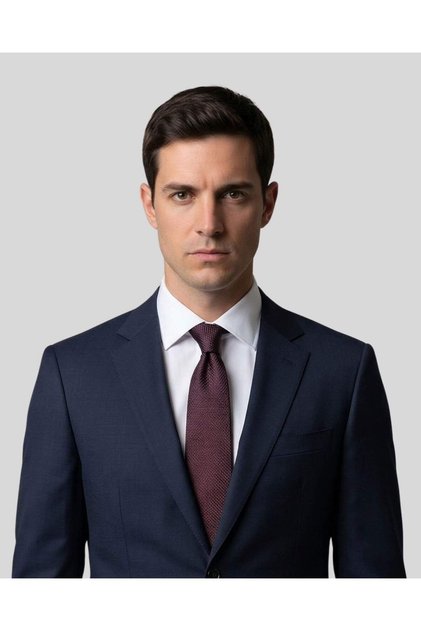 Navy Blue Patterned Slim Claret Red Tie – 7 cm Wide