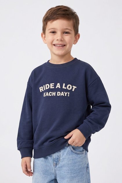 Boys' Cotton Printed Sweatshirt with Back Print, Relaxed Fit Sweatshirt