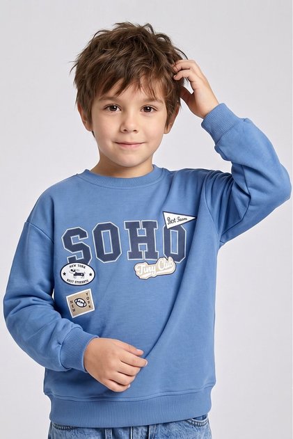 Boy's Embroidered 4-Season Non-Iron Cotton Sweatshirt