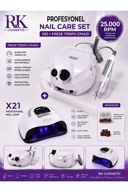 Profesyonel Elektrikli Freze Cihazı Nail + Sun X21 Uv Led Kurutucu Seti Uç Takımı Hediyeli