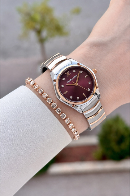 Kadranı Bordo Kordonu Rose Gri Renk 30 mm Görseldeki ile Aynı Kadın Kol Saati