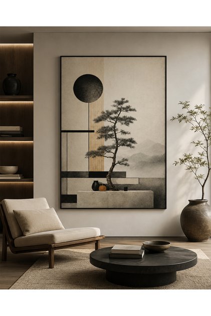 Luxury Canvas Painting - Modern High-End Geometric Design in Beige and Black for Living Room and Reception ✨