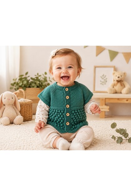 1 Year Old Hand Knitted Bonbon Candy Model Baby Vest (100% Hand Knitted)